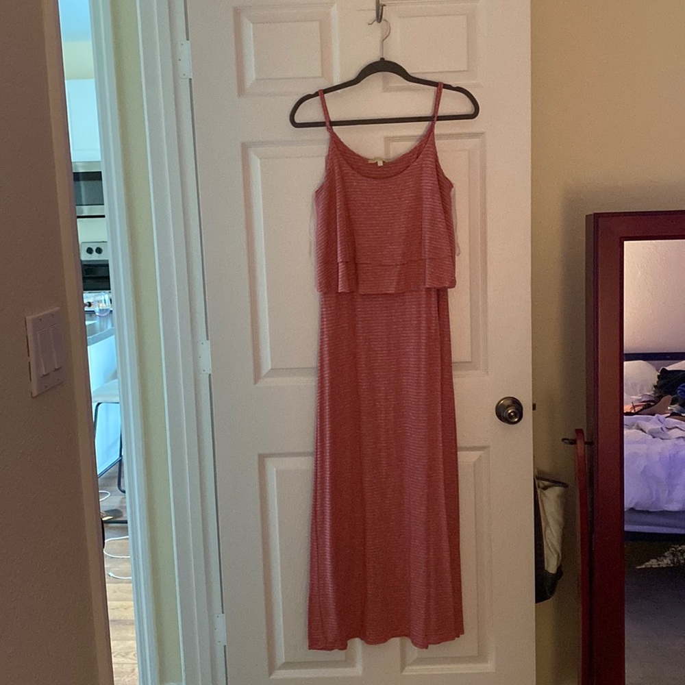 pink and grey stripe dress